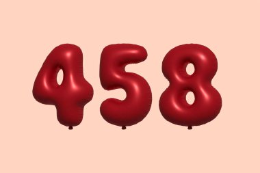 3D gerçekçi metalik hava balonundan yapılmış 458 numara balon. Satılık parti dekorasyonu için 3 boyutlu kırmızı helyum balonları, kutlama yıldönümü, düğün tatili. Vektör illüstrasyonu