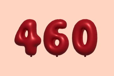 3D gerçekçi metalik hava balonundan yapılmış 460 numara balon. Satılık parti dekorasyonu için 3 boyutlu kırmızı helyum balonları, kutlama yıldönümü, düğün tatili. Vektör illüstrasyonu