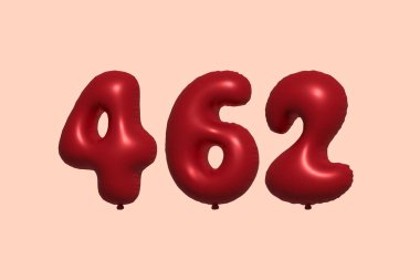 3D gerçekçi metalik hava balonundan yapılmış 462 numara balon. Satılık parti dekorasyonu için 3 boyutlu kırmızı helyum balonları, kutlama yıldönümü, düğün tatili. Vektör illüstrasyonu