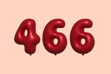 3D gerçekçi metalik hava balonundan yapılmış 466 numara balon. Satılık parti dekorasyonu için 3 boyutlu kırmızı helyum balonları, kutlama yıldönümü, düğün tatili. Vektör illüstrasyonu
