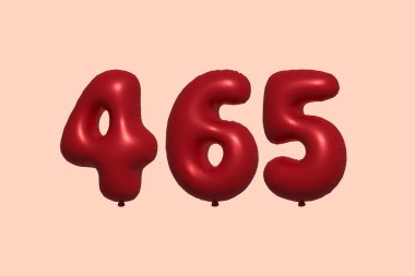 3D gerçekçi metalik hava balonundan yapılmış 465 numara balon. Satılık parti dekorasyonu için 3 boyutlu kırmızı helyum balonları, kutlama yıldönümü, düğün tatili. Vektör illüstrasyonu