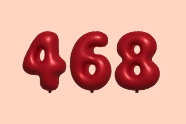 3D gerçekçi metalik hava balonundan yapılmış 468 numara balon. Satılık parti dekorasyonu için 3 boyutlu kırmızı helyum balonları, kutlama yıldönümü, düğün tatili. Vektör illüstrasyonu