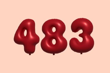3D gerçekçi metalik hava balonundan yapılmış 483 numara balon. Satılık parti dekorasyonu için 3 boyutlu kırmızı helyum balonları, kutlama yıldönümü, düğün tatili. Vektör illüstrasyonu