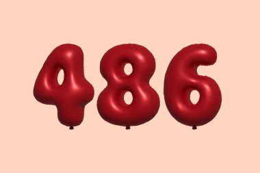 3D gerçekçi metalik hava balonundan yapılmış 486 3D numaralı balon. Satılık parti dekorasyonu için 3 boyutlu kırmızı helyum balonları, kutlama yıldönümü, düğün tatili. Vektör illüstrasyonu