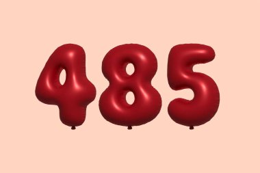 3D gerçekçi metalik hava balonundan yapılmış 485 numara balon. Satılık parti dekorasyonu için 3 boyutlu kırmızı helyum balonları, kutlama yıldönümü, düğün tatili. Vektör illüstrasyonu