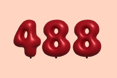 3D gerçekçi metalik hava balonundan yapılmış 488 numara balon. Satılık parti dekorasyonu için 3 boyutlu kırmızı helyum balonları, kutlama yıldönümü, düğün tatili. Vektör illüstrasyonu