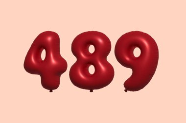 3D gerçekçi metalik hava balonundan yapılmış 489 numara balon. Satılık parti dekorasyonu için 3 boyutlu kırmızı helyum balonları, kutlama yıldönümü, düğün tatili. Vektör illüstrasyonu