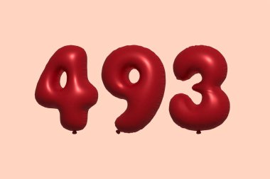 3D gerçekçi metalik hava balonundan yapılmış 493 numara balon. Satılık parti dekorasyonu için 3 boyutlu kırmızı helyum balonları, kutlama yıldönümü, düğün tatili. Vektör illüstrasyonu