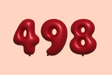 3D gerçekçi metalik hava balonundan yapılmış 498 numara balon. Satılık parti dekorasyonu için 3 boyutlu kırmızı helyum balonları, kutlama yıldönümü, düğün tatili. Vektör illüstrasyonu