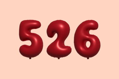3D gerçekçi metalik hava balonundan yapılmış 526 numara balon. Satılık parti dekorasyonu için 3 boyutlu kırmızı helyum balonları, kutlama yıldönümü, düğün tatili. Vektör illüstrasyonu