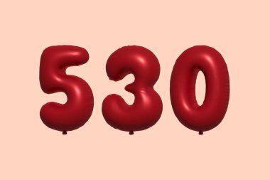 3D gerçekçi metalik hava balonundan yapılmış 530 numara balon. Satılık parti dekorasyonu için 3 boyutlu kırmızı helyum balonları, kutlama yıldönümü, düğün tatili. Vektör illüstrasyonu
