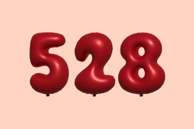 3D gerçekçi metalik hava balonundan yapılmış 528 numara balon. Satılık parti dekorasyonu için 3 boyutlu kırmızı helyum balonları, kutlama yıldönümü, düğün tatili. Vektör illüstrasyonu