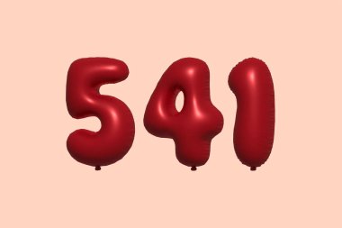 3D gerçekçi metalik hava balonundan yapılmış 543d numaralı balon. Satılık parti dekorasyonu için 3 boyutlu kırmızı helyum balonları, kutlama yıldönümü, düğün tatili. Vektör illüstrasyonu