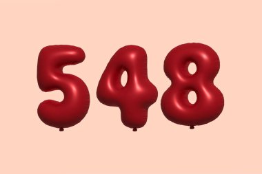 548 3d numaralı balon gerçekçi metalik hava balonu 3D görüntüleme. Satılık parti dekorasyonu için 3 boyutlu kırmızı helyum balonları, kutlama yıldönümü, düğün tatili. Vektör illüstrasyonu