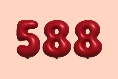 588 3d numaralı balon gerçekçi metalik hava balonu 3D görüntüleme. Satılık parti dekorasyonu için 3 boyutlu kırmızı helyum balonları, kutlama yıldönümü, düğün tatili. Vektör illüstrasyonu