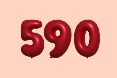 3D gerçekçi metalik hava balonundan yapılmış 590 numara balon. Satılık parti dekorasyonu için 3 boyutlu kırmızı helyum balonları, kutlama yıldönümü, düğün tatili. Vektör illüstrasyonu