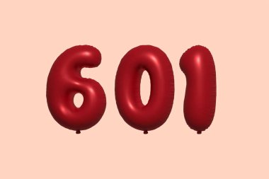 3D gerçekçi metalik hava balonundan yapılmış 603D numaralı balon. Satılık parti dekorasyonu için 3 boyutlu kırmızı helyum balonları, kutlama yıldönümü, düğün tatili. Vektör illüstrasyonu