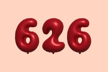 3D gerçekçi metalik hava balonundan yapılmış 626 numara balon. Satılık parti dekorasyonu için 3 boyutlu kırmızı helyum balonları, kutlama yıldönümü, düğün tatili. Vektör illüstrasyonu