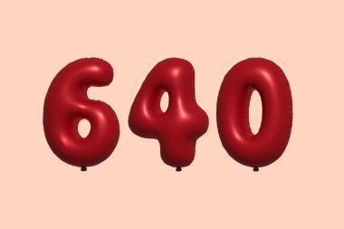 3D gerçekçi metalik hava balonundan yapılmış 640 numara balon. Satılık parti dekorasyonu için 3 boyutlu kırmızı helyum balonları, kutlama yıldönümü, düğün tatili. Vektör illüstrasyonu