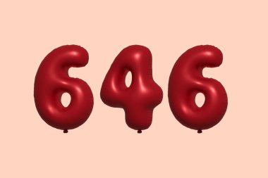 3D gerçekçi metalik hava balonundan yapılmış 646 numara balon. Satılık parti dekorasyonu için 3 boyutlu kırmızı helyum balonları, kutlama yıldönümü, düğün tatili. Vektör illüstrasyonu