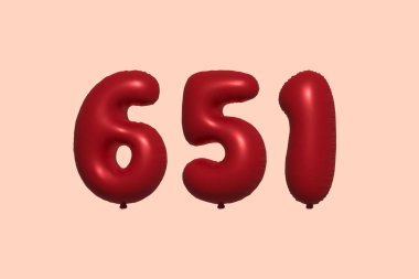 3D gerçekçi metalik hava balonundan yapılmış 653d numaralı balon. Satılık parti dekorasyonu için 3 boyutlu kırmızı helyum balonları, kutlama yıldönümü, düğün tatili. Vektör illüstrasyonu