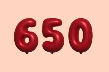 3D gerçekçi metalik hava balonundan yapılmış 650 numara balon. Satılık parti dekorasyonu için 3 boyutlu kırmızı helyum balonları, kutlama yıldönümü, düğün tatili. Vektör illüstrasyonu