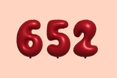 3D gerçekçi metalik hava balonundan yapılmış 652 numara balon. Satılık parti dekorasyonu için 3 boyutlu kırmızı helyum balonları, kutlama yıldönümü, düğün tatili. Vektör illüstrasyonu