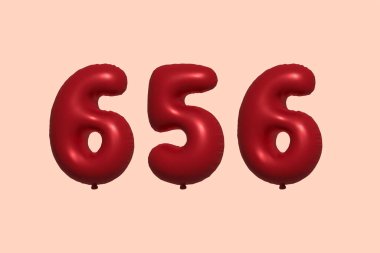 3D gerçekçi metalik hava balonundan yapılmış 656 3D numaralı balon. Satılık parti dekorasyonu için 3 boyutlu kırmızı helyum balonları, kutlama yıldönümü, düğün tatili. Vektör illüstrasyonu
