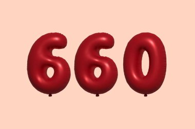 3D gerçekçi metalik hava balonundan yapılmış 660 numara balon. Satılık parti dekorasyonu için 3 boyutlu kırmızı helyum balonları, kutlama yıldönümü, düğün tatili. Vektör illüstrasyonu