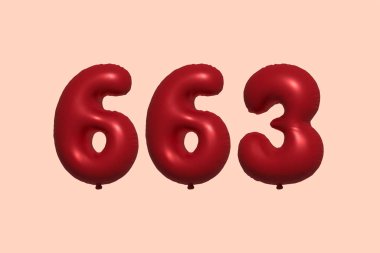 3D gerçekçi metalik hava balonundan yapılmış 663 numara balon. Satılık parti dekorasyonu için 3 boyutlu kırmızı helyum balonları, kutlama yıldönümü, düğün tatili. Vektör illüstrasyonu