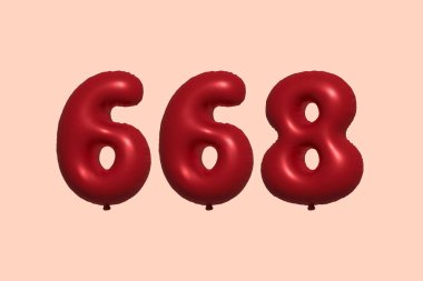 3D gerçekçi metalik hava balonundan yapılmış 668 3D numaralı balon. Satılık parti dekorasyonu için 3 boyutlu kırmızı helyum balonları, kutlama yıldönümü, düğün tatili. Vektör illüstrasyonu