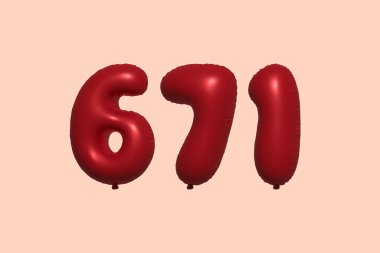 3D gerçekçi metalik hava balonundan yapılmış 673d numaralı balon. Satılık parti dekorasyonu için 3 boyutlu kırmızı helyum balonları, kutlama yıldönümü, düğün tatili. Vektör illüstrasyonu