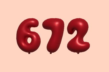 3D gerçekçi metalik hava balonundan yapılmış 672 numara balon. Satılık parti dekorasyonu için 3 boyutlu kırmızı helyum balonları, kutlama yıldönümü, düğün tatili. Vektör illüstrasyonu