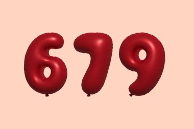 3D gerçekçi metalik hava balonundan yapılmış 679 numara balon. Satılık parti dekorasyonu için 3 boyutlu kırmızı helyum balonları, kutlama yıldönümü, düğün tatili. Vektör illüstrasyonu