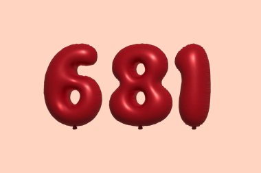3D gerçekçi metalik hava balonundan yapılmış 683d numaralı balon. Satılık parti dekorasyonu için 3 boyutlu kırmızı helyum balonları, kutlama yıldönümü, düğün tatili. Vektör illüstrasyonu