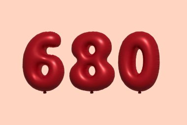 3D gerçekçi metalik hava balonundan yapılmış 680 numara balon. Satılık parti dekorasyonu için 3 boyutlu kırmızı helyum balonları, kutlama yıldönümü, düğün tatili. Vektör illüstrasyonu