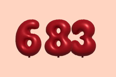 3D gerçekçi metalik hava balonundan yapılmış 682 numara balon. Satılık parti dekorasyonu için 3 boyutlu kırmızı helyum balonları, kutlama yıldönümü, düğün tatili. Vektör illüstrasyonu