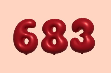 3D gerçekçi metalik hava balonundan yapılmış 683 numara balon. Satılık parti dekorasyonu için 3 boyutlu kırmızı helyum balonları, kutlama yıldönümü, düğün tatili. Vektör illüstrasyonu