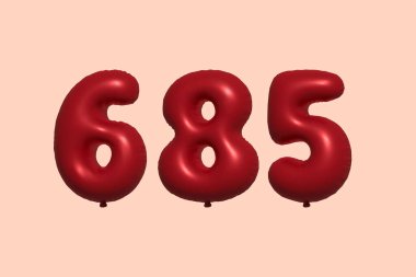 3D gerçekçi metalik hava balonundan yapılmış 685 numara balon. Satılık parti dekorasyonu için 3 boyutlu kırmızı helyum balonları, kutlama yıldönümü, düğün tatili. Vektör illüstrasyonu