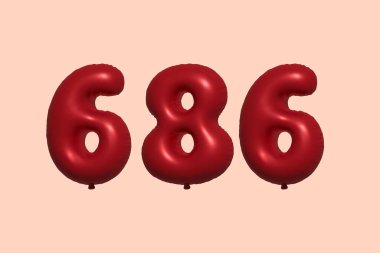 3D gerçekçi metalik hava balonundan yapılmış 686 3D numaralı balon. Satılık parti dekorasyonu için 3 boyutlu kırmızı helyum balonları, kutlama yıldönümü, düğün tatili. Vektör illüstrasyonu