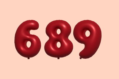 3D gerçekçi metalik hava balonundan yapılmış 689 3D numaralı balon. Satılık parti dekorasyonu için 3 boyutlu kırmızı helyum balonları, kutlama yıldönümü, düğün tatili. Vektör illüstrasyonu