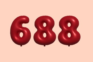 3D gerçekçi metalik hava balonundan yapılmış 688 numara balon. Satılık parti dekorasyonu için 3 boyutlu kırmızı helyum balonları, kutlama yıldönümü, düğün tatili. Vektör illüstrasyonu