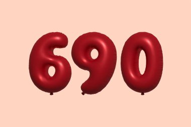 3D gerçekçi metalik hava balonundan yapılmış 690 numara balon. Satılık parti dekorasyonu için 3 boyutlu kırmızı helyum balonları, kutlama yıldönümü, düğün tatili. Vektör illüstrasyonu