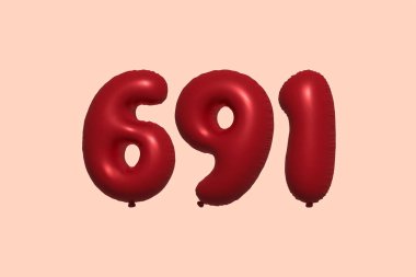 3D gerçekçi metalik hava balonundan yapılmış 693d numaralı balon. Satılık parti dekorasyonu için 3 boyutlu kırmızı helyum balonları, kutlama yıldönümü, düğün tatili. Vektör illüstrasyonu