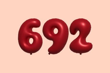 3D gerçekçi metalik hava balonundan yapılmış 692 numara balon. Satılık parti dekorasyonu için 3 boyutlu kırmızı helyum balonları, kutlama yıldönümü, düğün tatili. Vektör illüstrasyonu