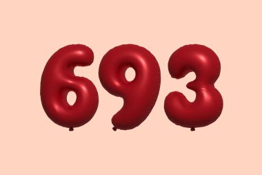 3D gerçekçi metalik hava balonundan yapılmış 693 numara balon. Satılık parti dekorasyonu için 3 boyutlu kırmızı helyum balonları, kutlama yıldönümü, düğün tatili. Vektör illüstrasyonu