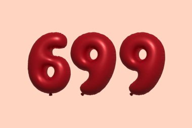 3D gerçekçi metalik hava balonundan yapılmış 699 numara balon. Satılık parti dekorasyonu için 3 boyutlu kırmızı helyum balonları, kutlama yıldönümü, düğün tatili. Vektör illüstrasyonu