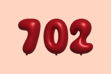 702 3d numaralı balon gerçekçi metalik hava balonu 3D görüntüleme. Satılık parti dekorasyonu için 3 boyutlu kırmızı helyum balonları, kutlama yıldönümü, düğün tatili. Vektör illüstrasyonu