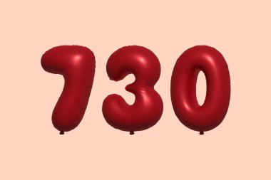 3D gerçekçi metalik hava balonundan yapılmış 730 numara balon. Satılık parti dekorasyonu için 3 boyutlu kırmızı helyum balonları, kutlama yıldönümü, düğün tatili. Vektör illüstrasyonu