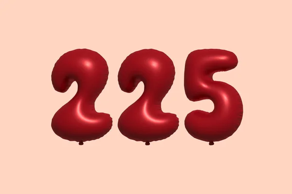 225 Zahlenballon Aus Realistischem Metallluftballon Rendering Red Helium Luftballons Zum — Stockvektor